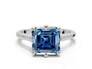 Solitaire Engagement Ring Setting for Fancy Blue Asscher Cut Center with Cathedral Band and Prong Head in Sterling Silver