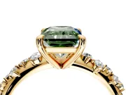Solitaire Engagement Ring Setting for Fancy Green Radiant Cut Center with Trailing Leaf Accent Band and Prong Head in Yellow Gold