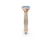 Solitaire Engagement Ring Setting for Fancy Blue Radiant Cut Center with Domed Multi-Row Pave Band and Prong Head in Rose Gold