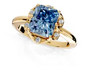 Floral Frame Engagement Ring Setting for Fancy Blue Radiant Cut Center with Accent Clusters and Prong Head in Yellow Gold