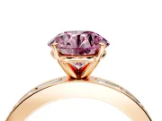 Solitaire Engagement Ring Setting for Fancy Pink Round Cut Center with Channel Baguette Band and Prong Head in Rose Gold
