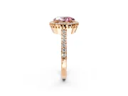 Halo Engagement Ring Setting for Fancy Pink Oval Center with Inner Milgrain Border and Prong Head in Rose Gold