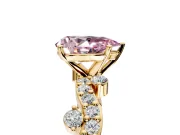 Solitaire Engagement Ring Setting for Fancy Pink Pear-Shaped Center with Bar-Station Pave Twist and Prong Head in Yellow Gold