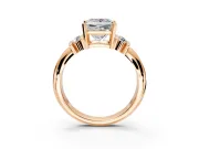 Solitaire Engagement Ring Setting for Princess Cut Center with Grooved Bar Accent Band and Prong Head in Rose Gold