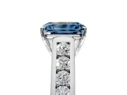 Solitaire Engagement Ring Setting for Fancy Blue Emerald Cut Center with Round Cut Channel Band and Prong Head in Sterling Silver