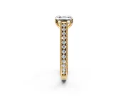 Solitaire Engagement Ring Setting for Asscher Cut Center with Engraved Pave Band and Prong Head in Yellow Gold