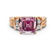 Solitaire Engagement Ring Setting for Fancy Pink Asscher Cut Center with Grooved Bar Accent Band and Prong Head in Rose Gold