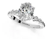 Solitaire Engagement Ring Setting for Oval Center with Bezel-Dot Beaded Band and Prong Head in Sterling Silver