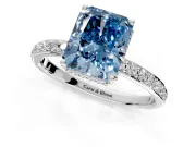 Hidden Halo Engagement Ring Setting for Fancy Blue Radiant Cut Center with Pave Band and Prong Head in White Gold