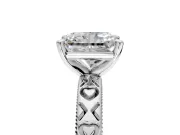 Solitaire Engagement Ring Setting for Radiant Cut Center with XO Engraved Band and Prong Head in Platinum