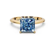 Solitaire Engagement Ring Setting for Fancy Blue Princess Cut Center with Knife Ridge Band and Claw Prong Head in Yellow Gold