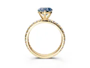 Solitaire Engagement Ring Setting for Fancy Blue Heart-Shaped Center with Shared-Prong Accents and Prong Head in Yellow Gold