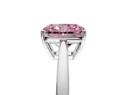 Solitaire Engagement Ring Setting for Fancy Pink Radiant Cut Center with Open Cathedral Shoulders and Prong Head in Platinum
