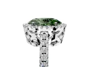 Accent Halo Engagement Ring Setting for Fancy Green Oval Center with Full-Length Pave Band and Prong Head in Platinum