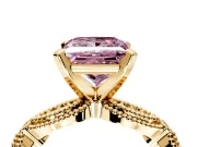 Solitaire Engagement Ring Setting for Fancy Pink Princess Cut Center with Marquise Panel Band and Prong Head in Yellow Gold