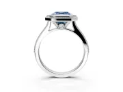 Halo Engagement Ring Setting for Fancy Blue Asscher Cut Center with Milgrain Pave Band and Bezel Head in Platinum