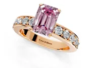 Solitaire Engagement Ring Setting for Fancy Pink Emerald Cut Center with Channel-Set Accents and Prong Head in Rose Gold
