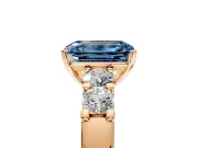 5 Stone Engagement Ring Setting for Fancy Blue Emerald Cut Center with Plain Band and Prong Head in Rose Gold