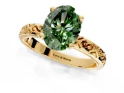 Solitaire Engagement Ring Setting for Fancy Green Oval Center with Scrollwork Band and Prong Head in Yellow Gold