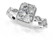 Vintage Station Engagement Ring Setting for Radiant Cut Center with Accents and Prong Head in Platinum