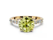 Baguette Engagement Ring Setting for Fancy Yellow Round Cut Center with Alternating Bar-Set Band and Prong Head in Yellow Gold