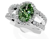 Halo Engagement Ring Setting for Fancy Green Oval Center with Wide-Open Pave Split Shank and Prong Head in Platinum