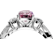 3 Stone Engagement Ring Setting for Fancy Pink Emerald Cut Center with Pave Split Shank and Prong Head in Platinum