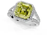 Halo Engagement Ring Setting for Fancy Yellow Asscher Cut Center with Narrow Pave Split Shank and Prong Head in Sterling Silver