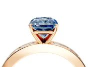 Solitaire Engagement Ring Setting for Fancy Blue Radiant Cut Center with Channel Baguette Band and Prong Head in Rose Gold