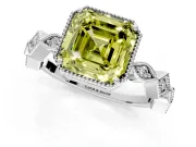 Milgrain Bezel Engagement Ring Setting for Fancy Yellow Asscher Cut Center with Marquise Stations and Bezel Head in Sterling Silver