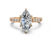 Solitaire Engagement Ring Setting for Marquise Center with Milgrain-Edged Pave Band and Prong Head in Rose Gold