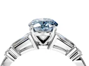 Bar-Set Engagement Ring Setting for Fancy Blue Oval Center with Tapered Baguette Accents and Prong Head in White Gold