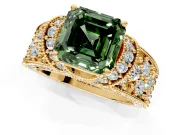 Pave Engagement Ring Setting for Fancy Green Asscher Cut Center with Curved Accent Rows, Openwork and Prong Head in Yellow Gold