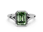 Solitaire Engagement Ring Setting for Fancy Green Emerald Cut Center with V Split Shank and Bezel Head in Platinum
