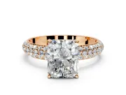 Solitaire Engagement Ring Setting for Radiant Cut Center with Domed Multi-Row Pave Band and Prong Head in Rose Gold