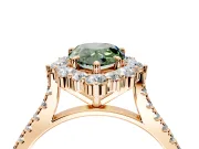 Halo Engagement Ring Setting for Fancy Green Pear-Shaped Center with Single-Row Pave, Open Basket and Prong Head in Rose Gold