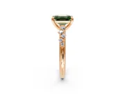 Solitaire Engagement Ring Setting for Fancy Green Emerald Cut Center with Trailing Leaf Accent Band and Prong Head in Rose Gold