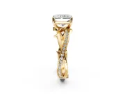 Solitaire Engagement Ring Setting for Radiant Cut Center with Pave and Plain Crossover Band and Prong Head in Yellow Gold