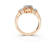 3 Stone Engagement Ring Setting for Heart-Shaped Center with Matching Side Accents and Prong Head in Rose Gold