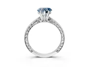Solitaire Engagement Ring Setting for Fancy Blue Heart-Shaped Center with Engraved Milgrain Band and Prong Head in Sterling Silver