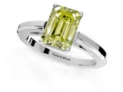 Solitaire Engagement Ring Setting for Fancy Yellow Emerald Cut Center with Flat-Sided Plain Band and Prong Head in Sterling Silver