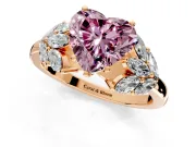 Leaf Cluster Engagement Ring Setting for Fancy Pink Heart-Shaped Center with Marquise Accents and Prong Head in Rose Gold