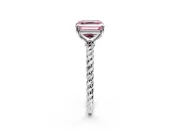 Solitaire Engagement Ring Setting for Fancy Pink Asscher Cut Center with Plain Twisted Rope Band and Prong Head in Sterling Silver