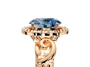 Halo Engagement Ring Setting for Fancy Blue Oval Center with Open Scroll Shoulders and Prong Head in Rose Gold