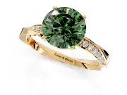 Side Accent Engagement Ring Setting for Fancy Green Round Cut Center with Accent Shoulders and Prong Head in Yellow Gold