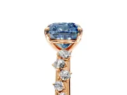 Cluster Engagement Ring Setting for Fancy Blue Cushion Cut Center with Round Cut Accent Band and Prong Head in Rose Gold