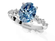 Solitaire Engagement Ring Setting for Fancy Blue Oval Center with Trailing Leaf Accent Band and Prong Head in Platinum