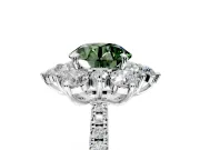 Floral Halo Engagement Ring Setting for Fancy Green Round Cut Center with Pave Accents and Prong Head in Sterling Silver