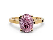 Solitaire Engagement Ring Setting for Fancy Pink Oval Center with Tapered Shoulders and Prong Head in Yellow Gold