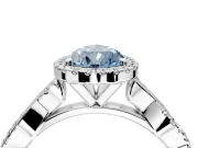 Halo Engagement Ring Setting for Fancy Blue Pear-Shaped Center with Pave and Plain Twist Band and Prong Head in White Gold